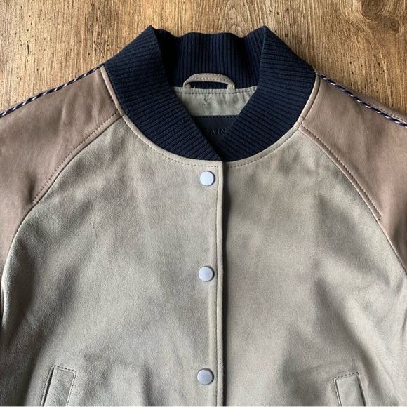 All Saints Leather Suede Bomber Jacket Small Womens 6 Beige - Picture 4 of 11
